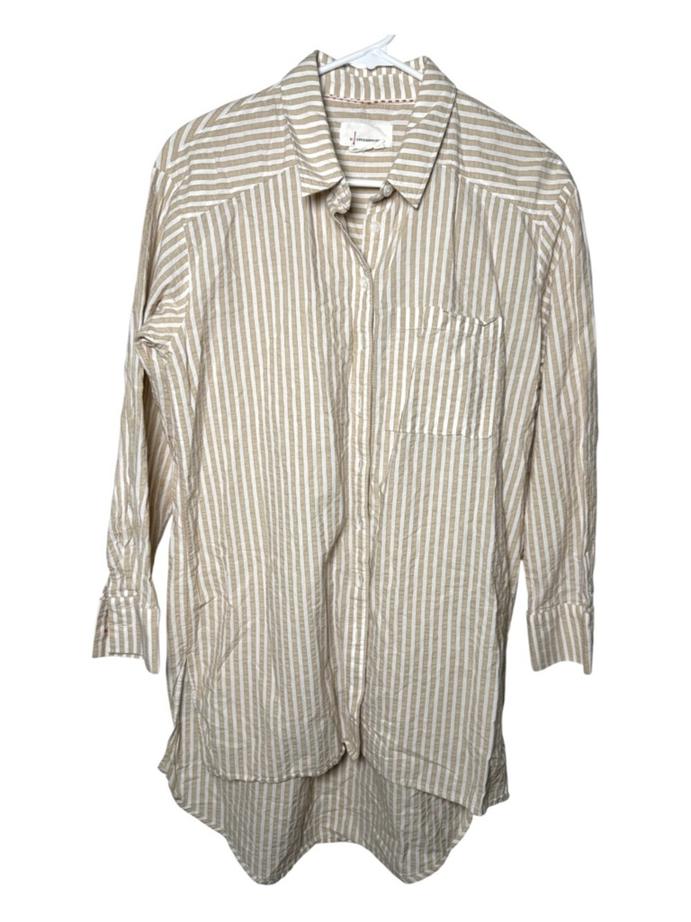 Anthropologie Beige and White Striped Button-Down Tunic